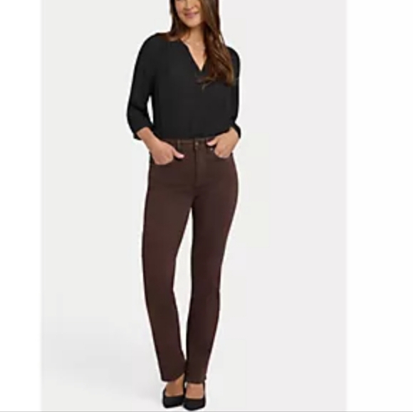 NYDJ High Rise Marilyn Straight Jeans  Brown 12 - Picture 1 of 8
